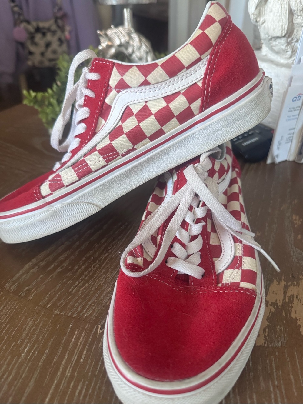 Women’s Vans Old Skool Red & White Checkerboard Sneakers 7.5